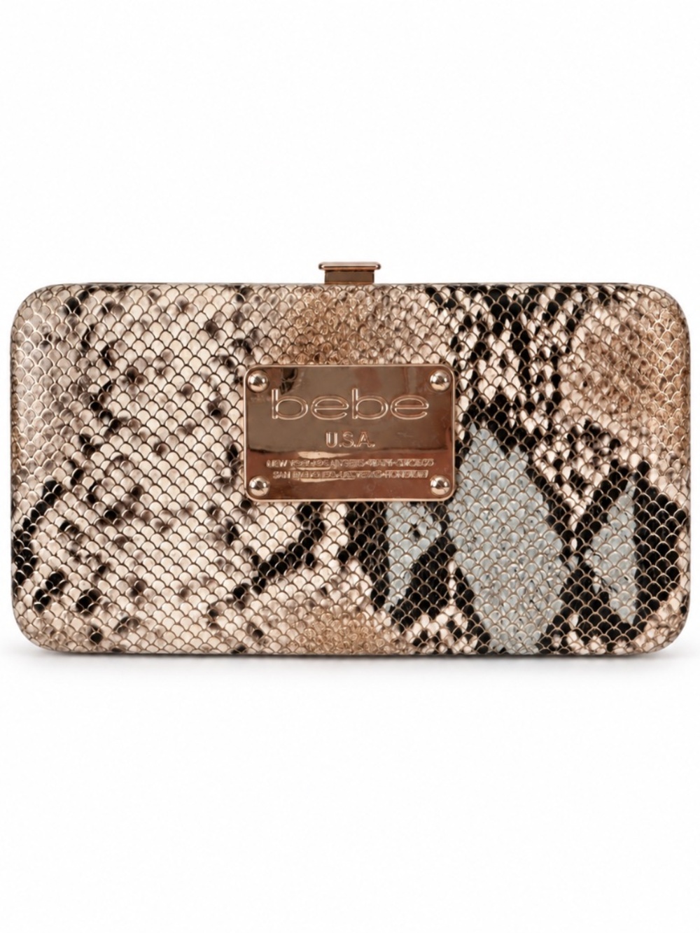 Bebe Snakeskin-Print Hard-Frame Wallet Clutch